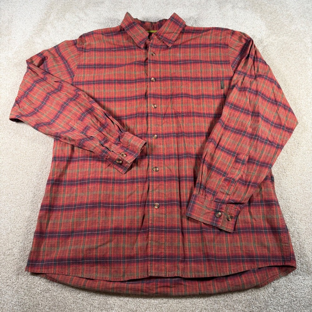 Royal Robbins Plaid Button Up Shirt Mens Large Red Long Sleeve Cotton KA428S